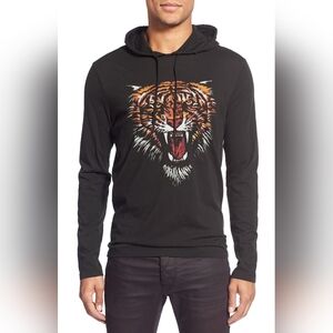 John Varvatos Men's Black Hoodie with Tiger Graphic - Size L